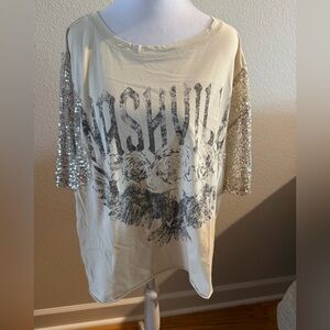 Nashville Graphic Tee with Sequin Sleeves